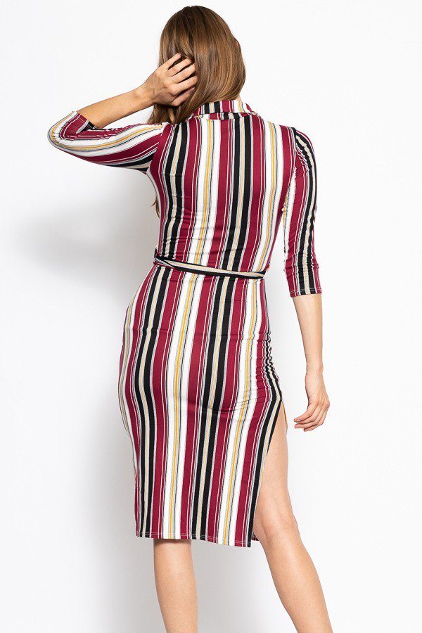 Striped Midi Dress With 3/4 Sleeves