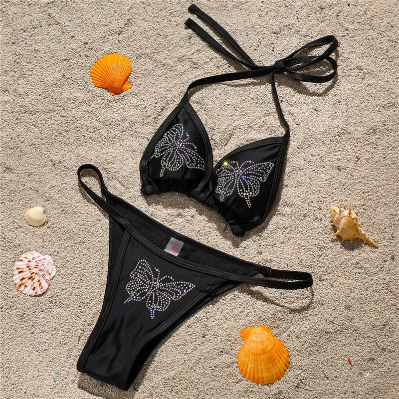 Diamond Women Sexy Butterfly Halter Gliter Brazilian Bikini