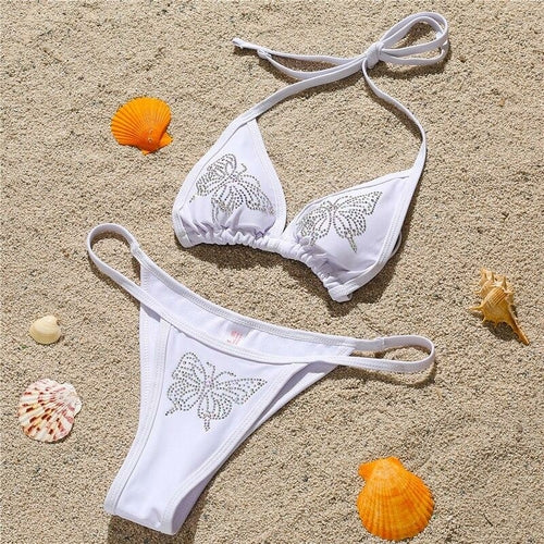 Diamond Women Sexy Butterfly Halter Gliter Brazilian Bikini