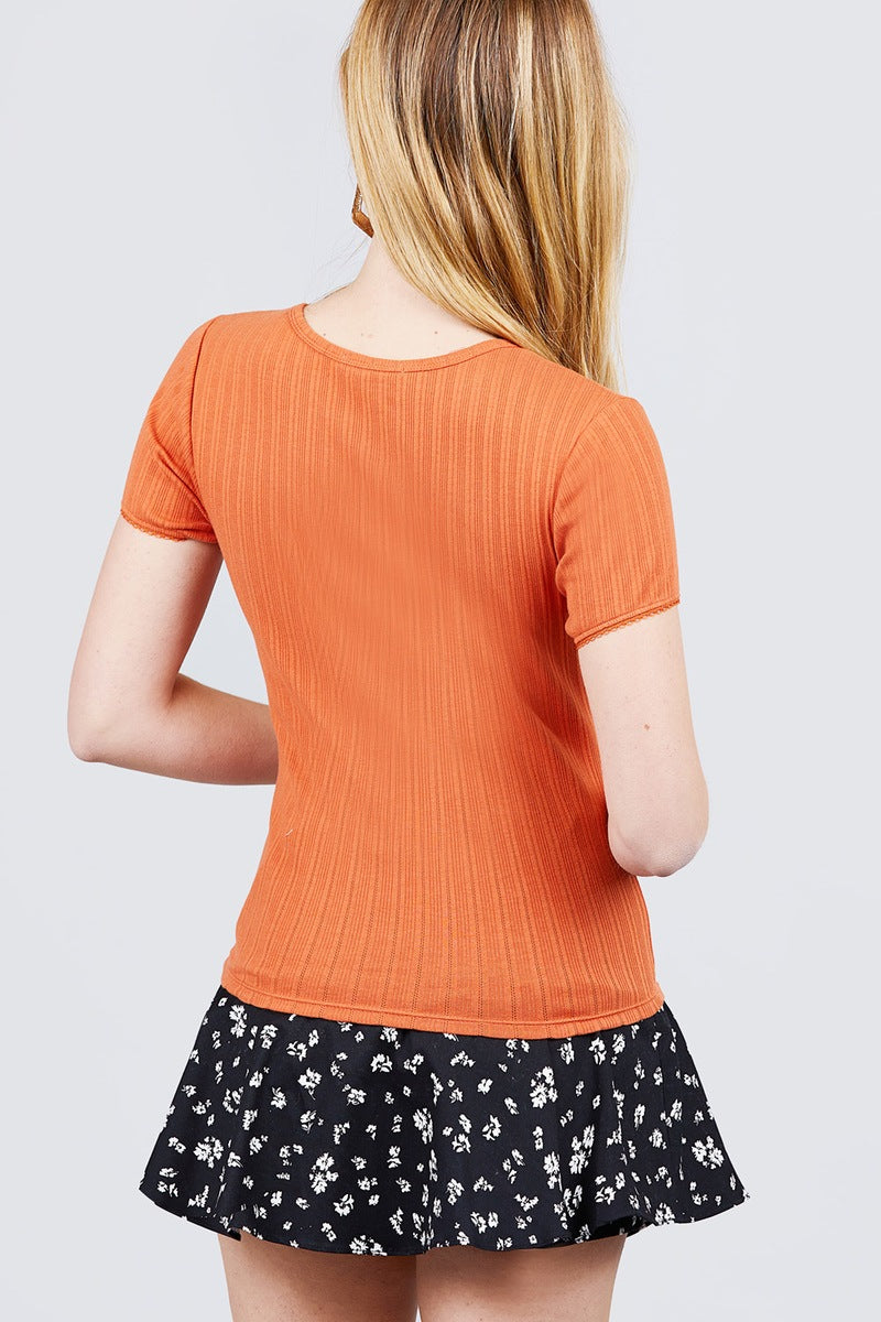 Lace Trim Crew Neck Knit Top