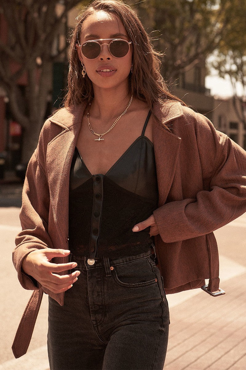 Faux Leather & Lace Camisole Top