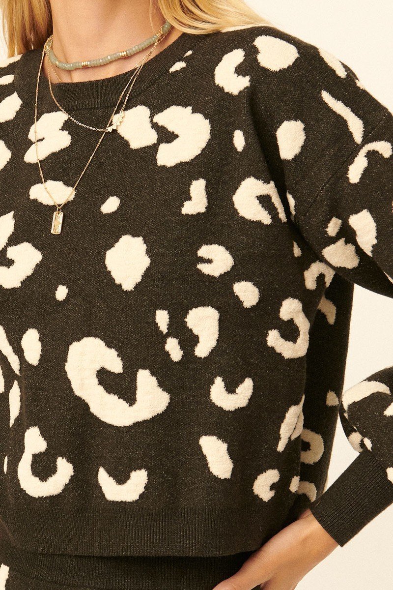 Leopard Print Pullover Sweater & Mini Skirt Set