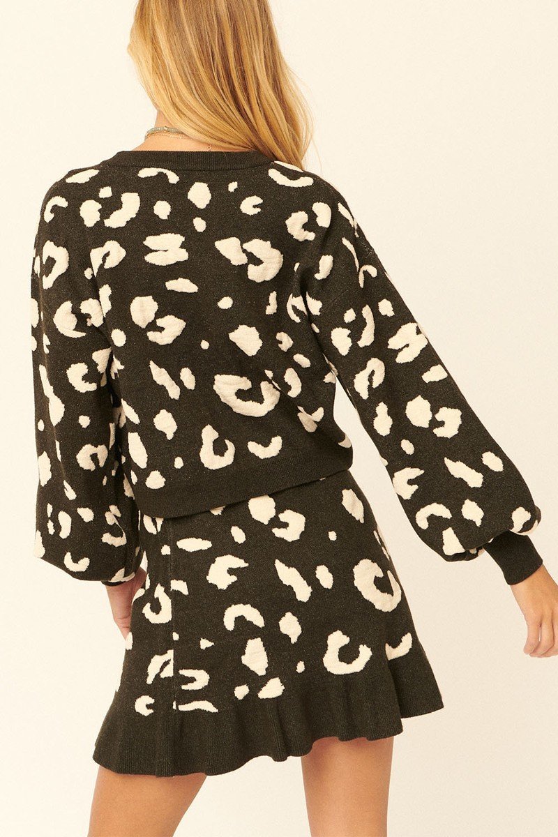 Leopard Print Pullover Sweater & Mini Skirt Set