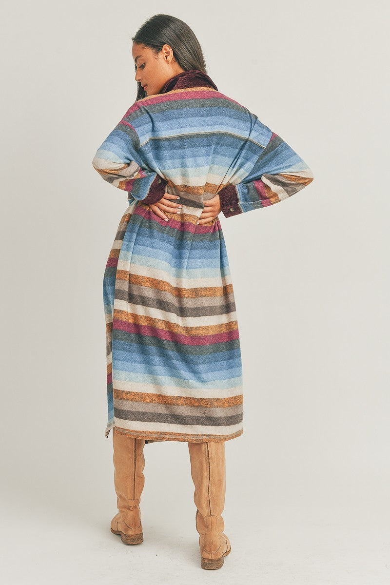 Stripped Longline Open Front Duster