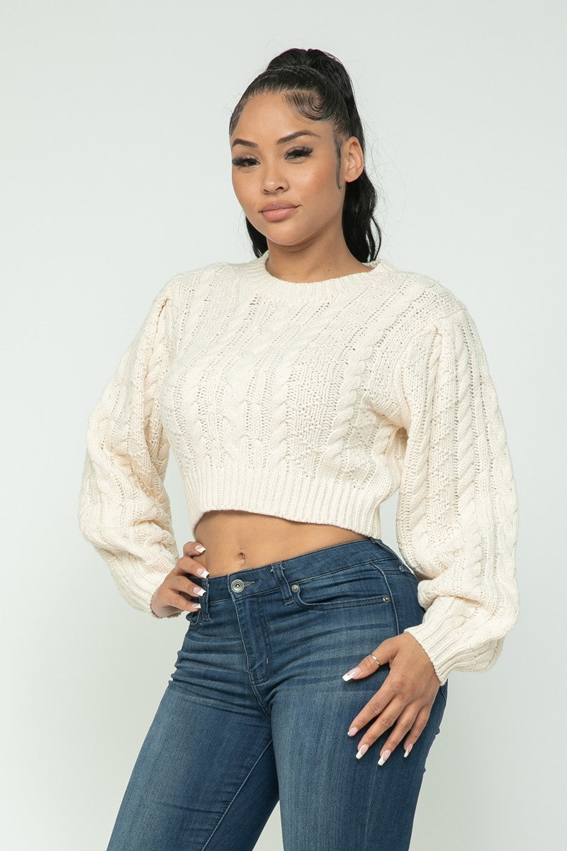Cable Pullover Crop Sweater
