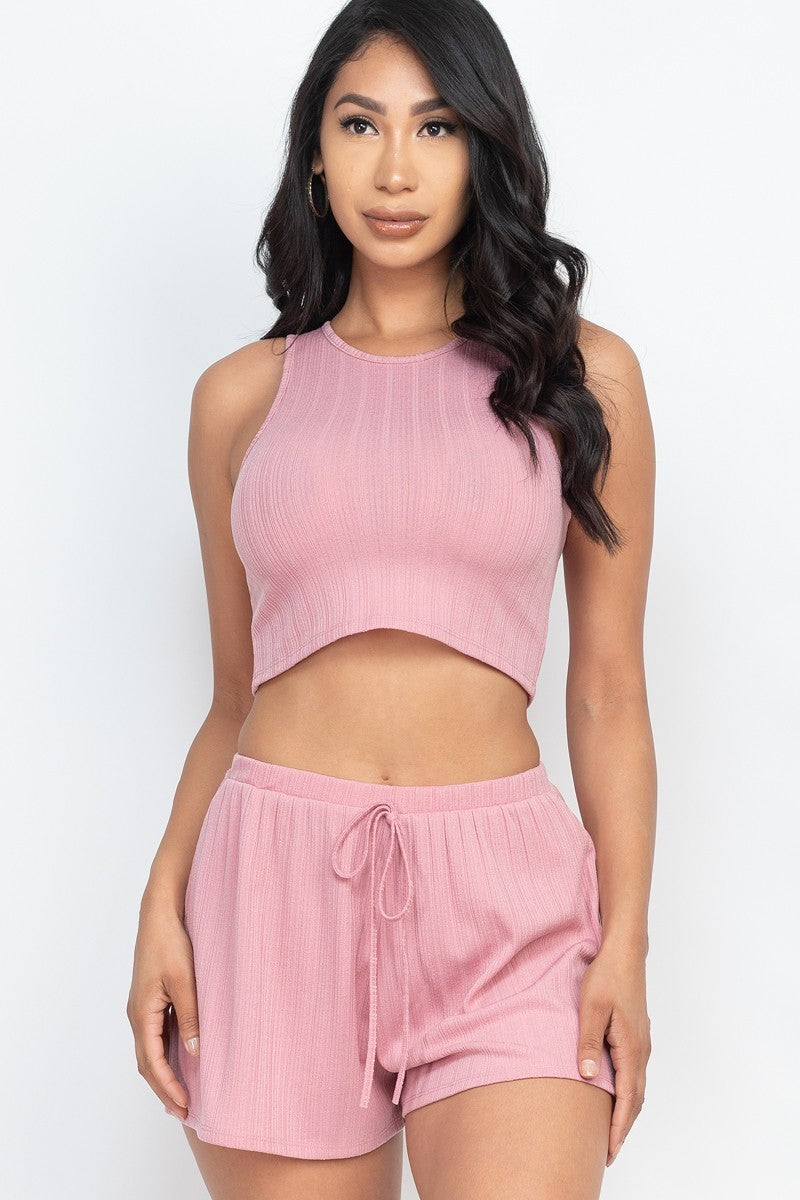 Rib Crop Tank Top & Shorts Set