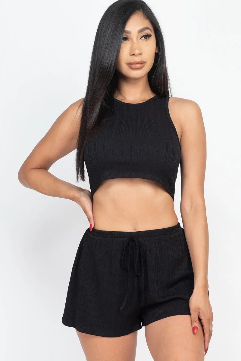 Rib Crop Tank Top & Shorts Set