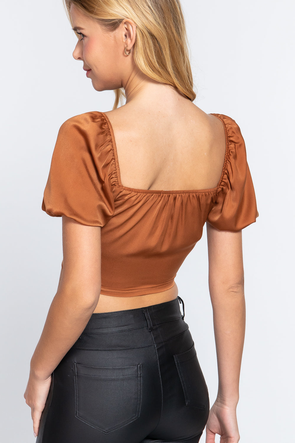 Short Slv Satin Crop Top