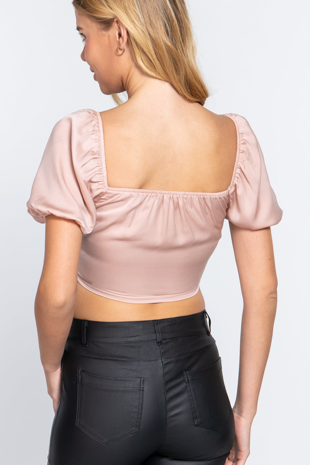 Short Slv Satin Crop Top