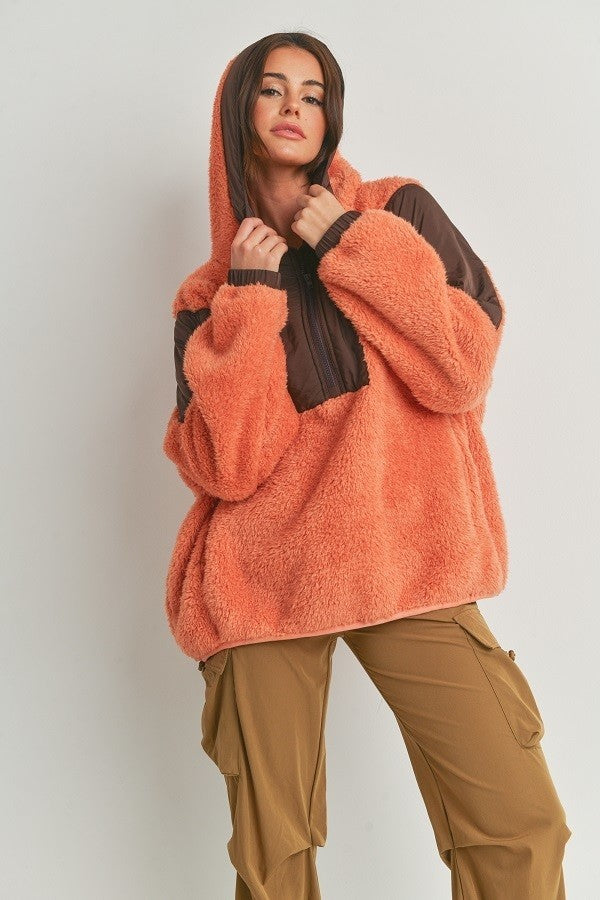 Two Tone Cozy Hooded Sweater
