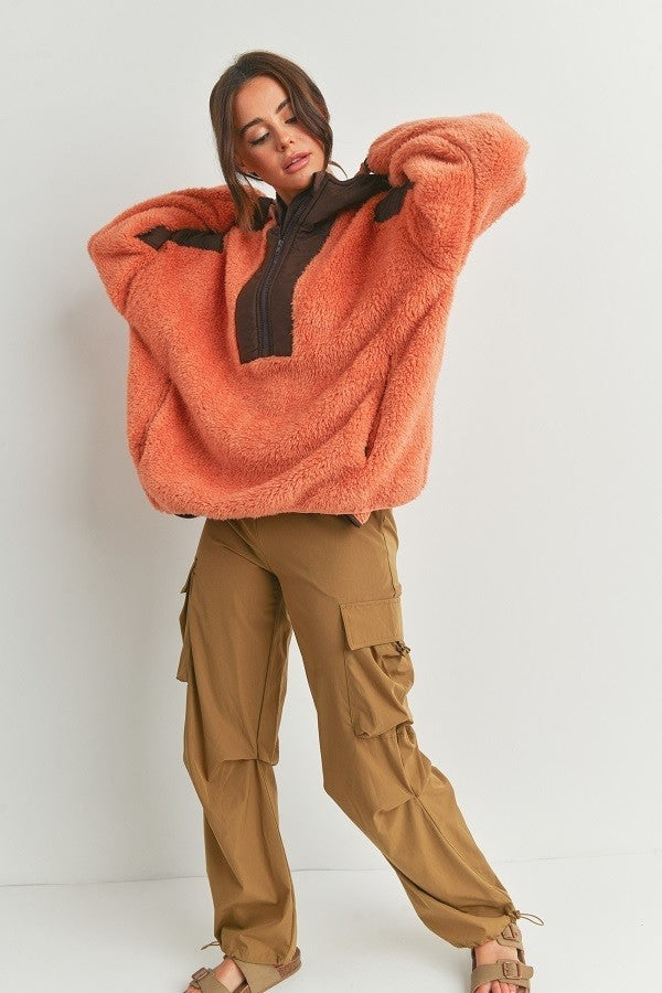 Two Tone Cozy Hooded Sweater