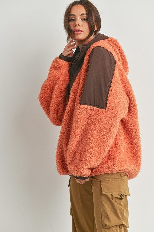 Two Tone Cozy Hooded Sweater