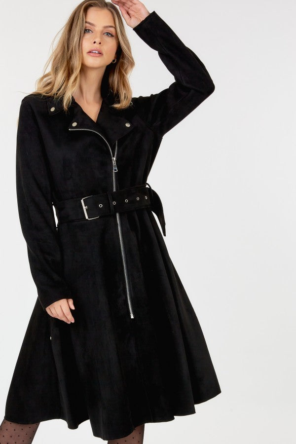 Waist Belt Faux Suede Coat