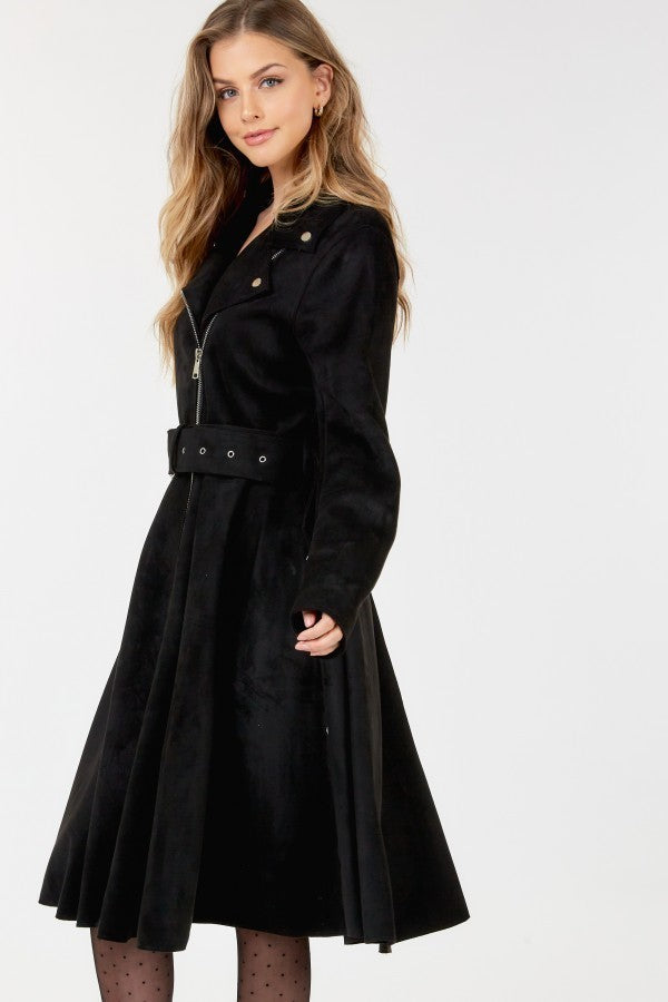 Waist Belt Faux Suede Coat