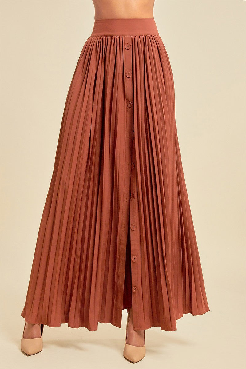Elastic Waist Pleated Long Skirt