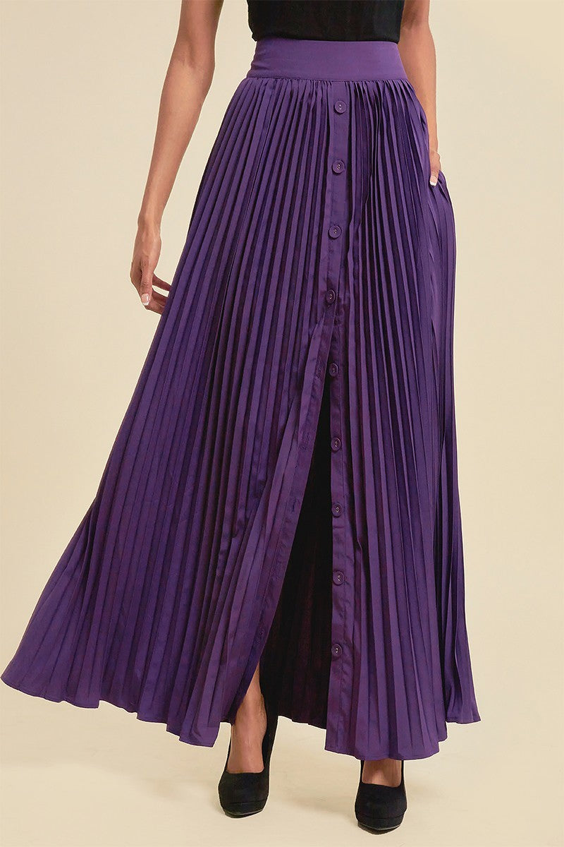 Elastic Waist Pleated Long Skirt