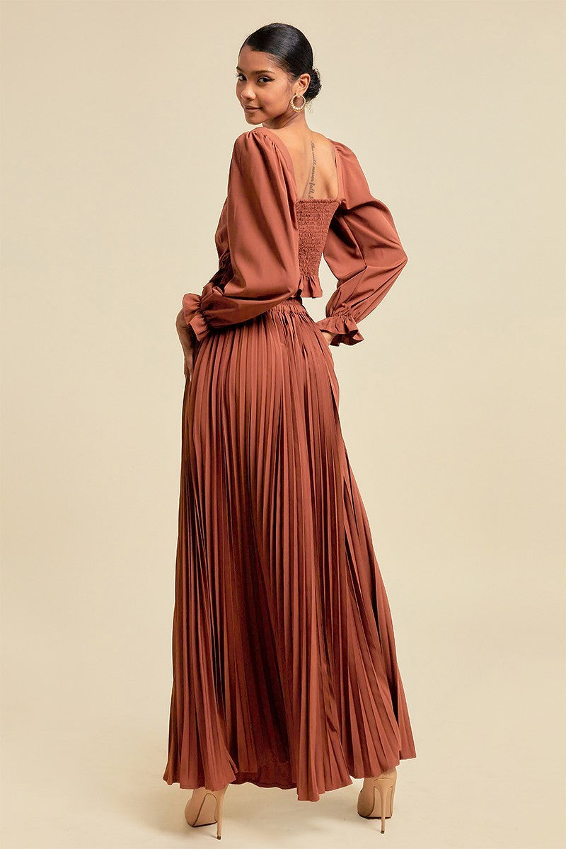 Elastic Waist Pleated Long Skirt