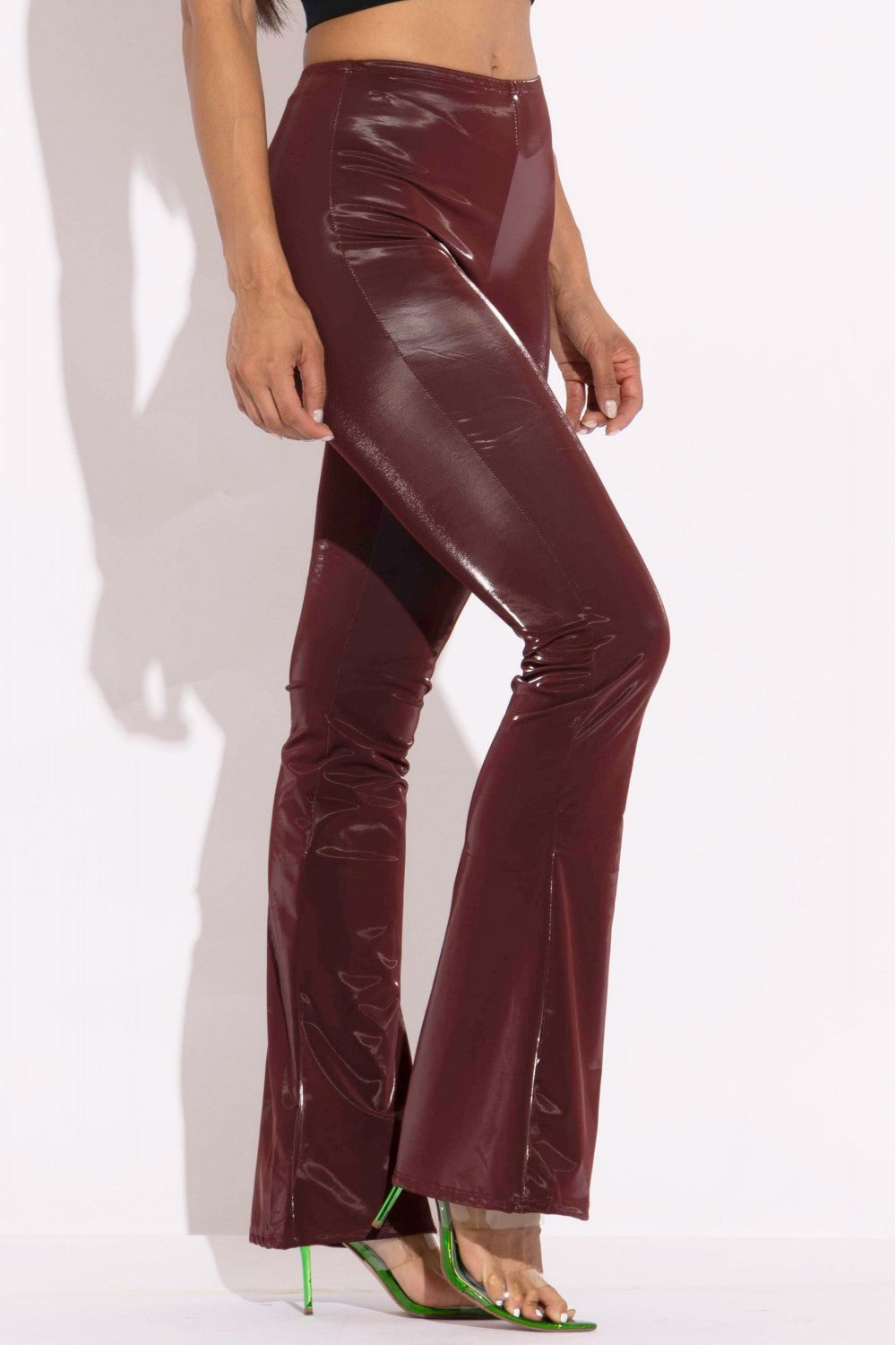 Velvet PU Flared Pants