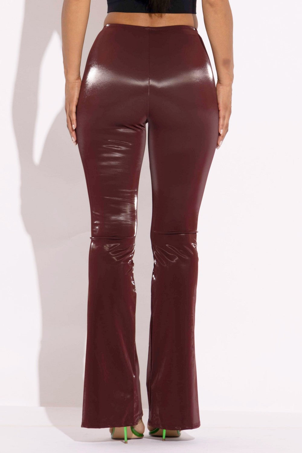Velvet PU Flared Pants