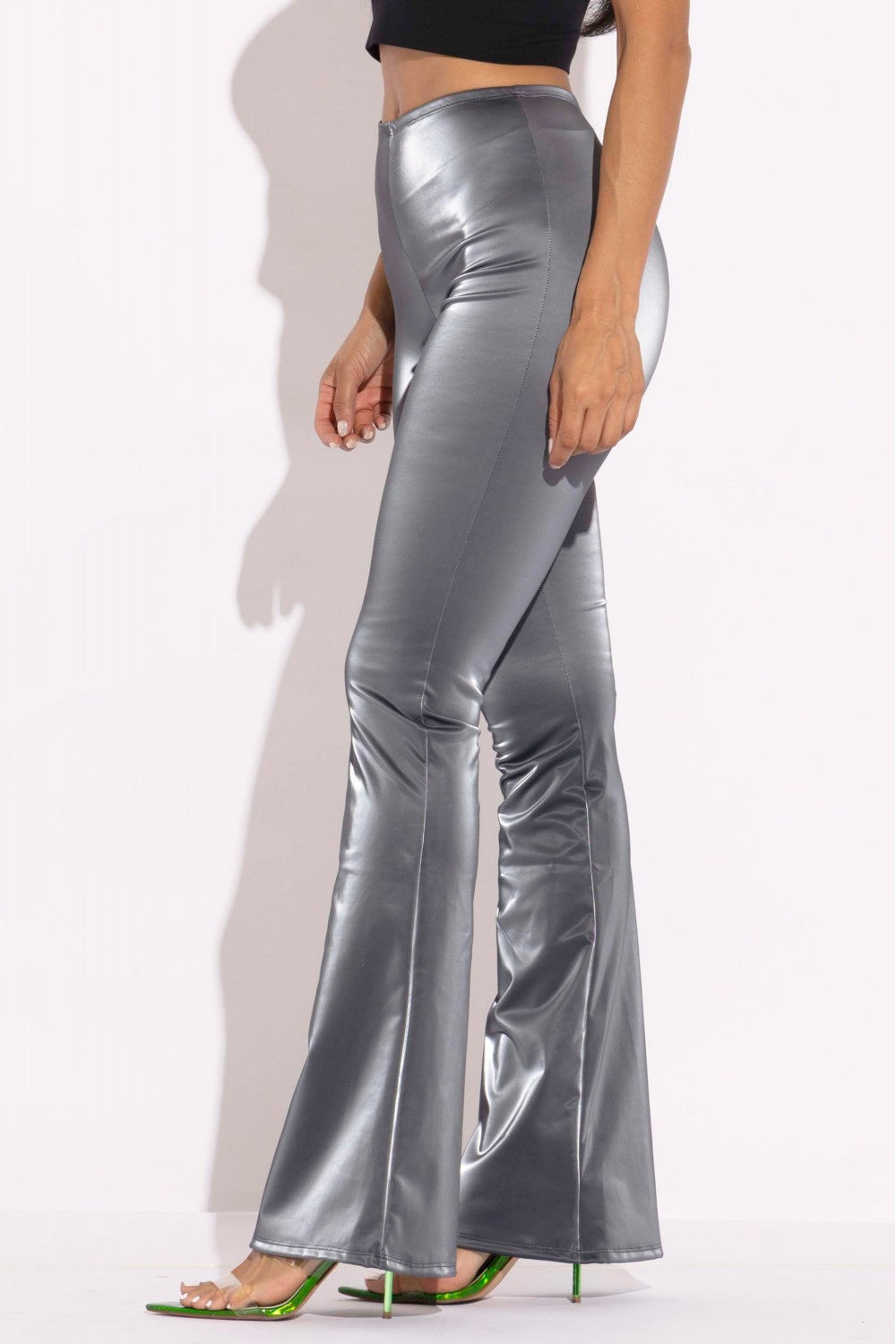 Velvet PU Flared Pants