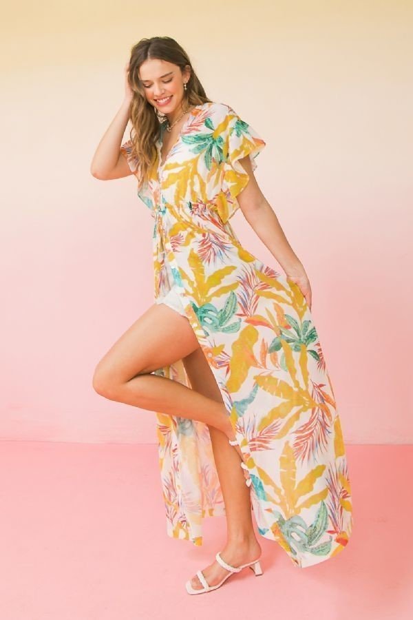A Printed Woven Maxi Cover Up - Cherry Angel