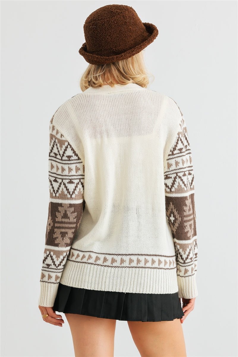 Fair Isle Knit Button-up Long Sleeve Cardigan Sweater - Cherry Angel