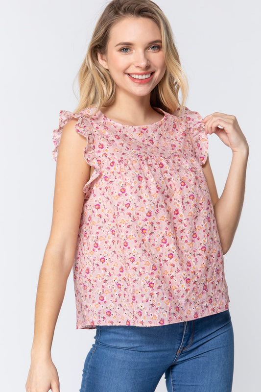Ruffle Floral Print Woven Top