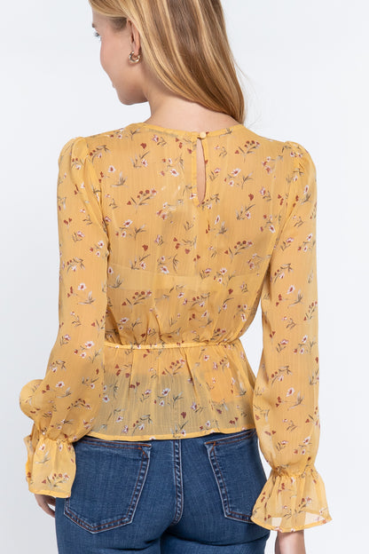 Peplum Print Woven Top