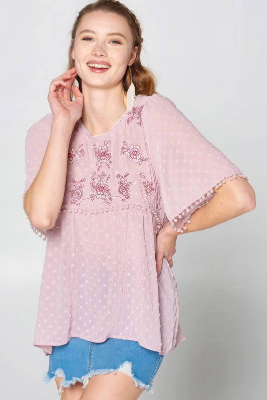 Lace Trimmed Chiffon Blouse