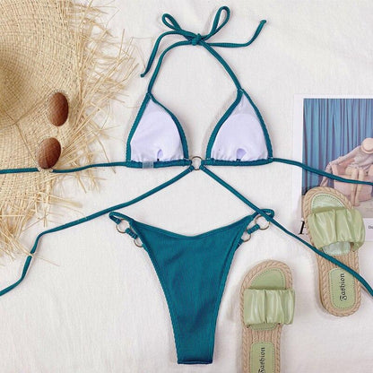 Ribbed String Swimsuit Women Ring Bathing Suit