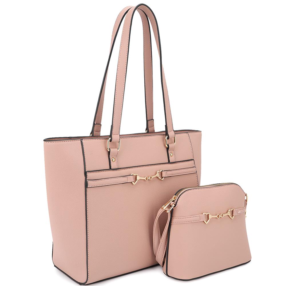 2in1 Smooth Matching Shoulder Tote Bag With Crossbody Set - Cherry Angel