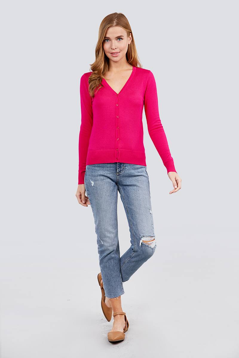 Long Slv V-Neck Cardigan