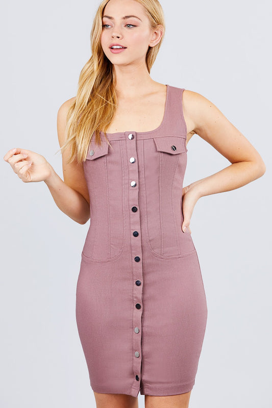 Square Neck Button Down Dress