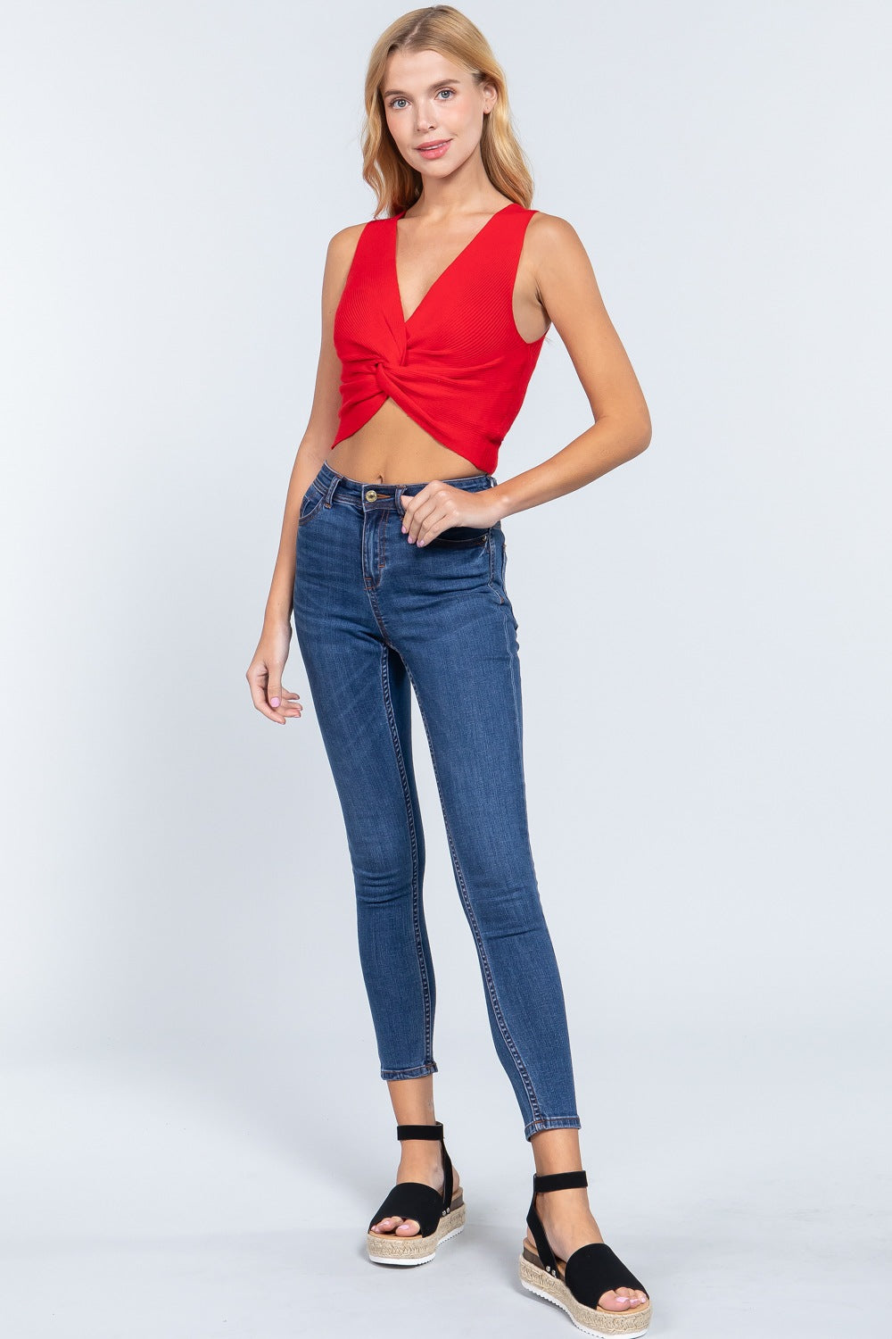 V-Neck Twist Knot Knit Top