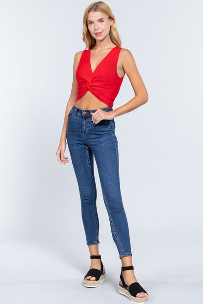 V-Neck Twist Knot Knit Top