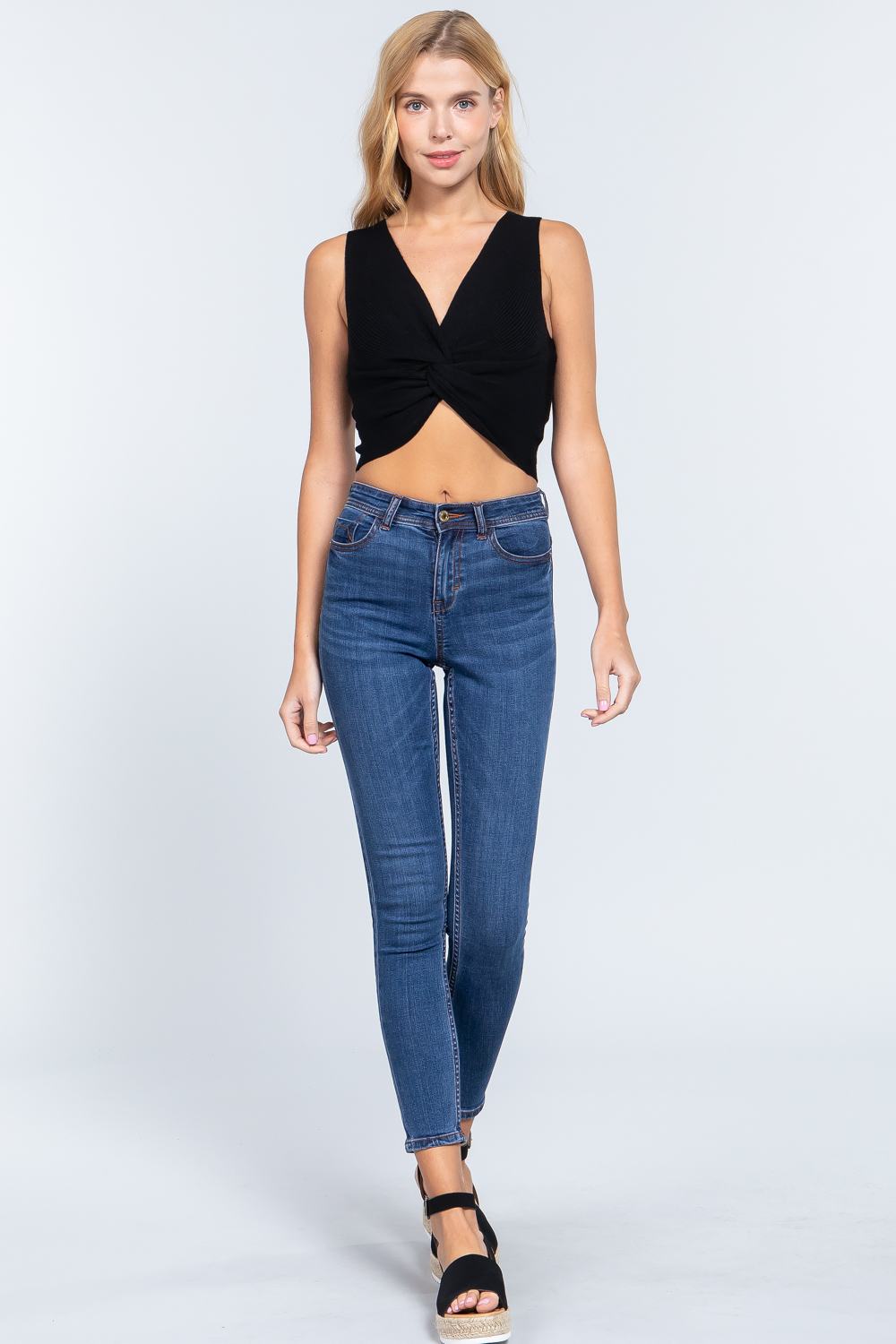 V-Neck Twist Knot Knit Top