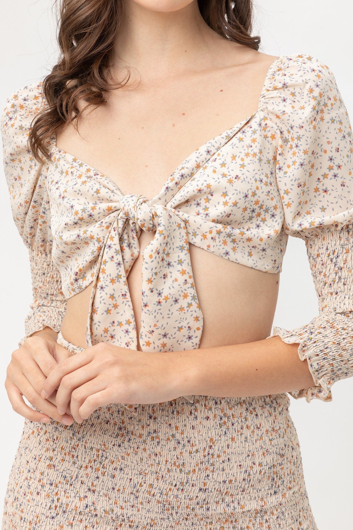 Front Tie Woven Print Top