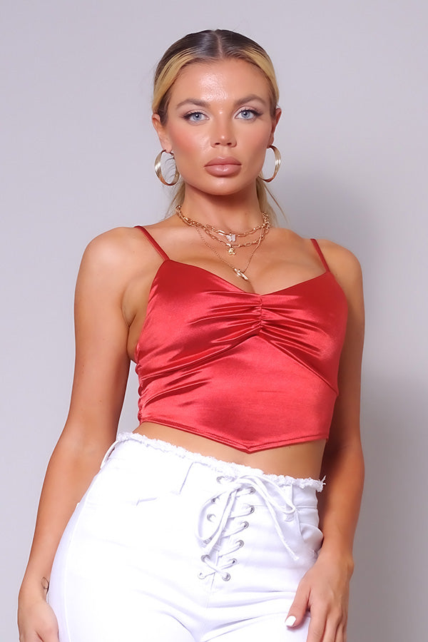 Sexy Satin Ruched Crop Top