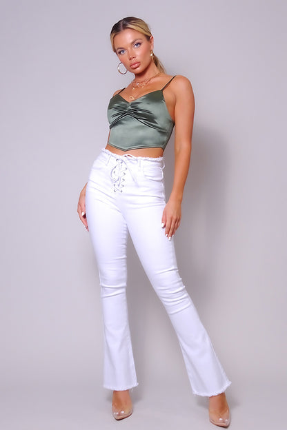 Sexy Satin Ruched Crop Top