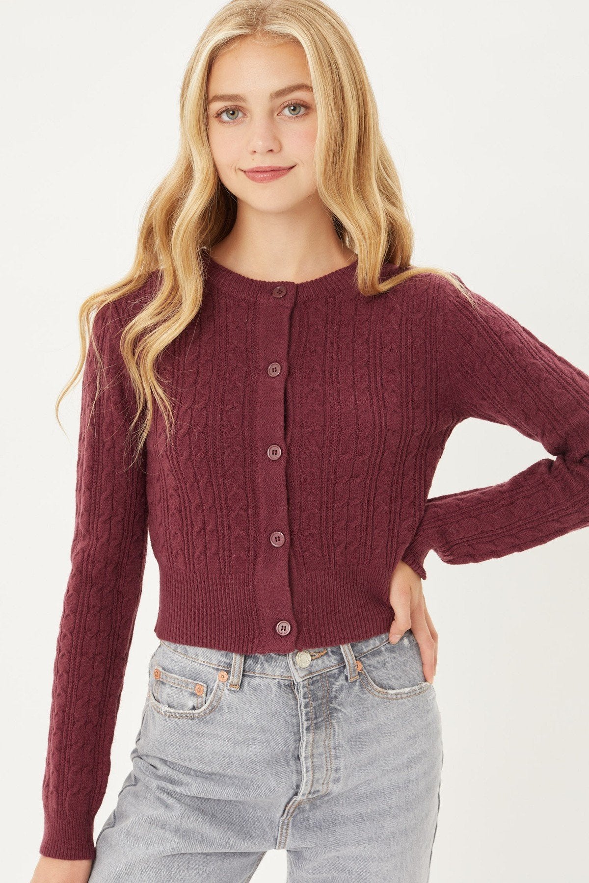 Long Slv Cable Knit Cardigan