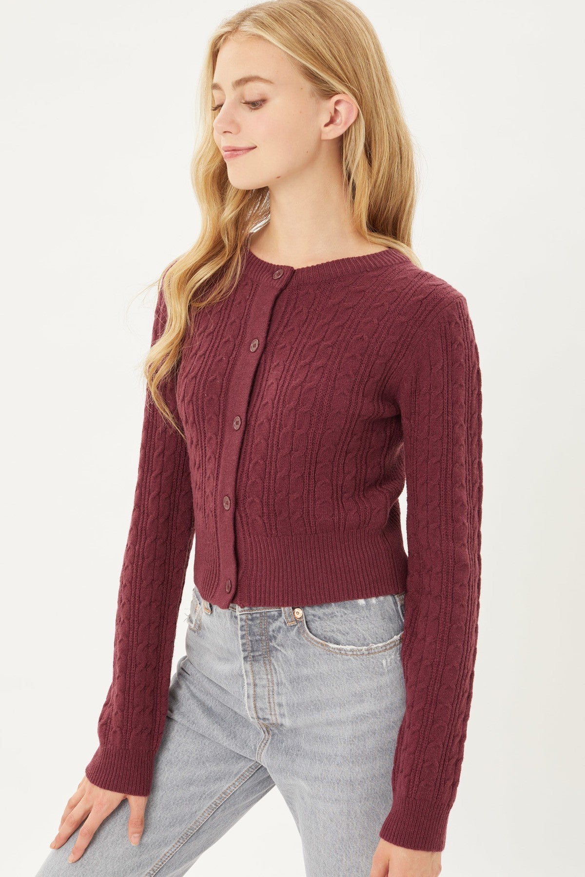 Long Slv Cable Knit Cardigan