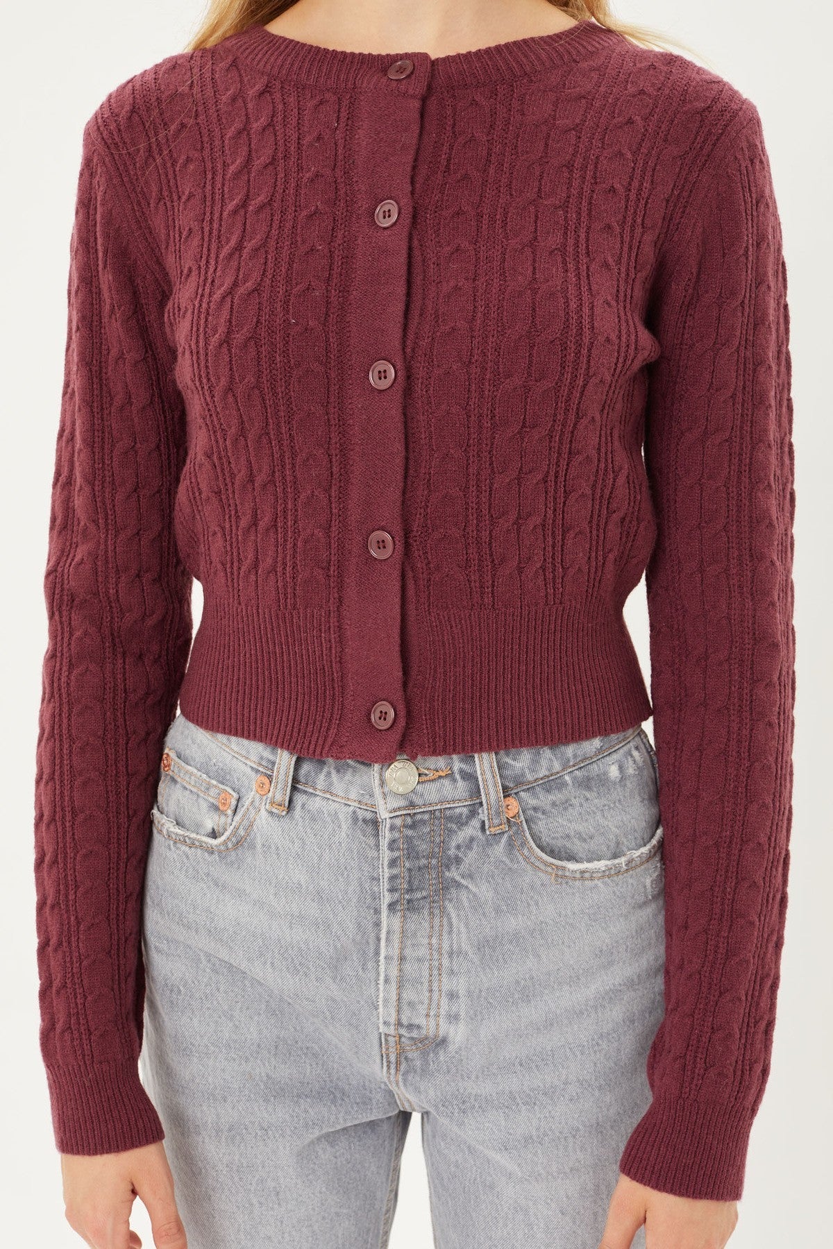 Long Slv Cable Knit Cardigan