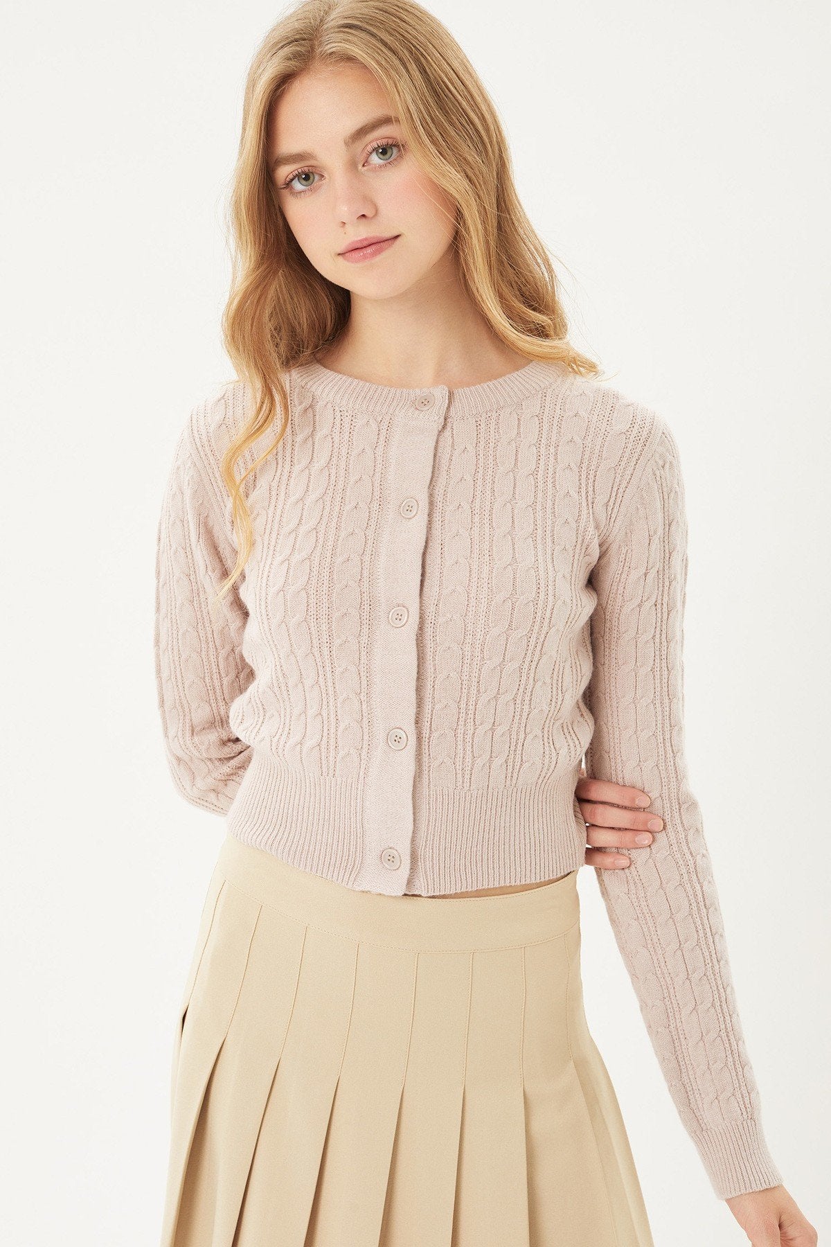 Long Slv Cable Knit Cardigan