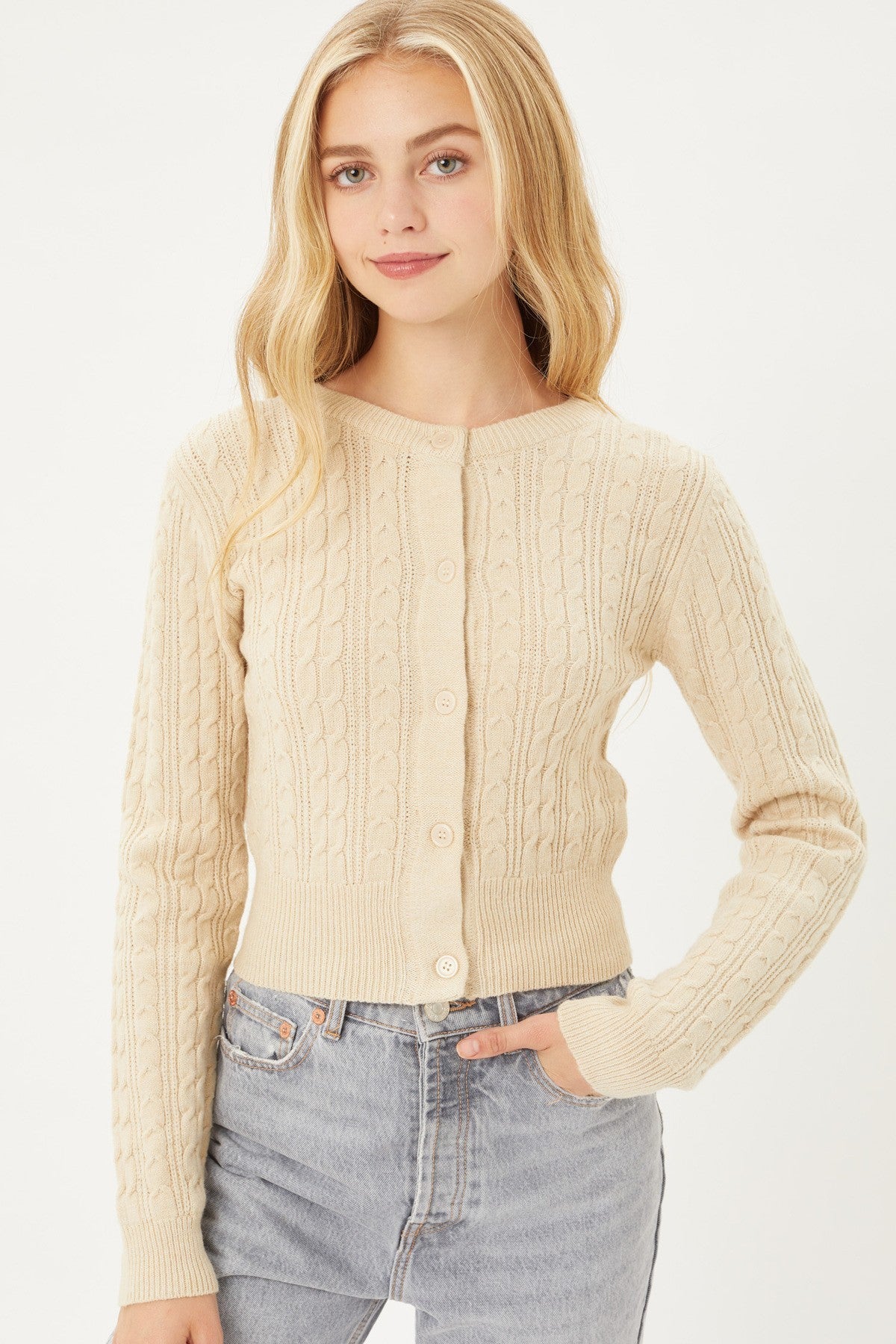Long Slv Cable Knit Cardigan