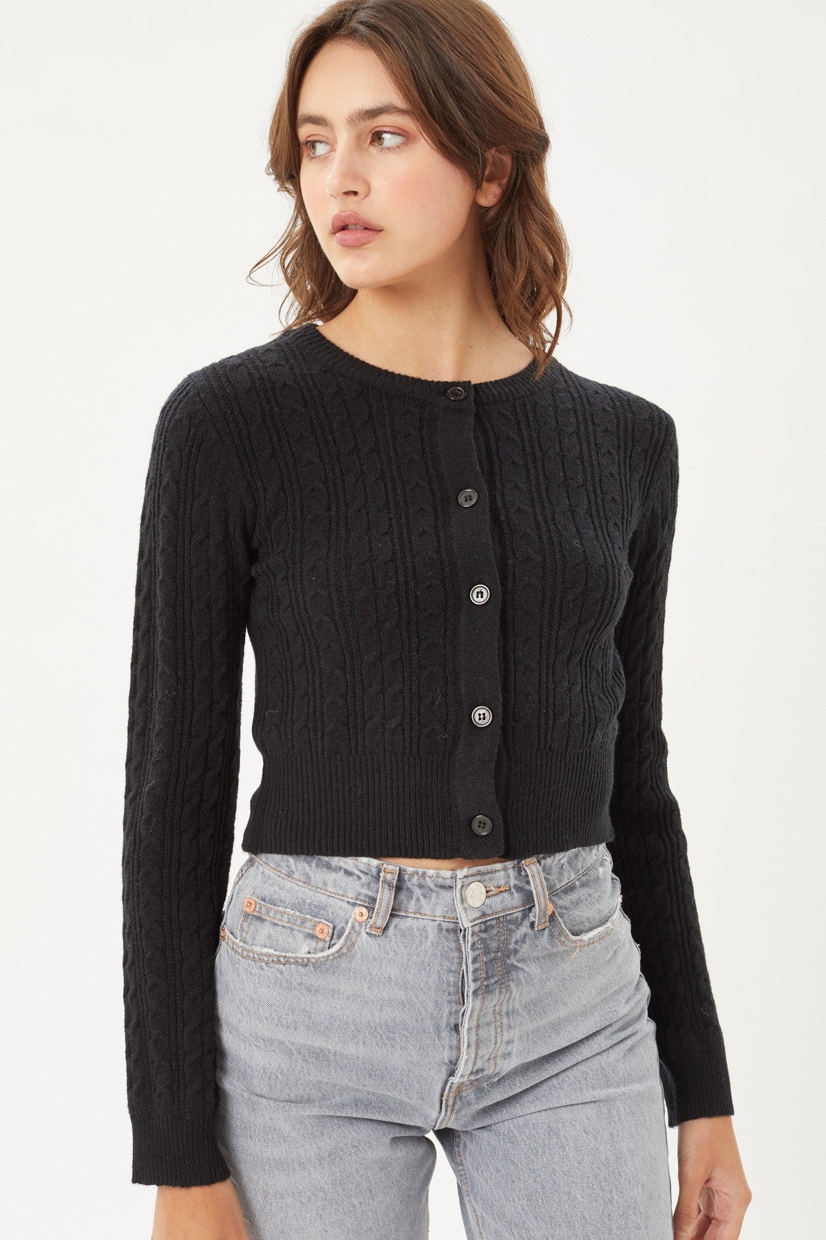 Long Slv Cable Knit Cardigan