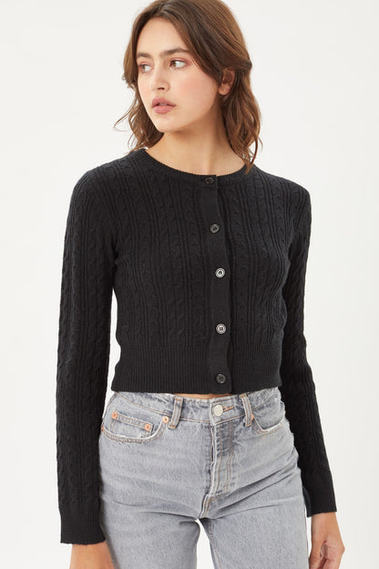 Long Slv Cable Knit Cardigan