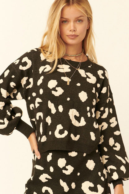 Leopard Print Pullover Sweater & Mini Skirt Set