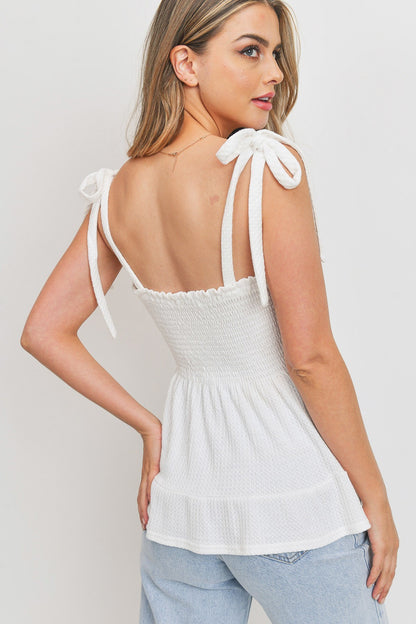 Smocking Self Tie Waffle Top