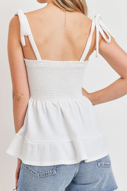 Smocking Self Tie Waffle Top