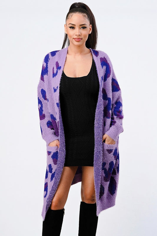 Leopard Angora Oversized Sweater Cardigan